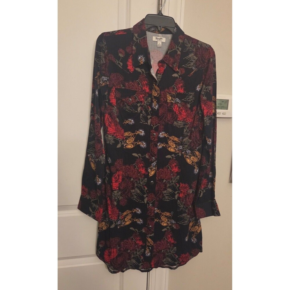 Wrangler Retro Women's Floral Print Long Sleeve Button Down Shirt Dress Size S